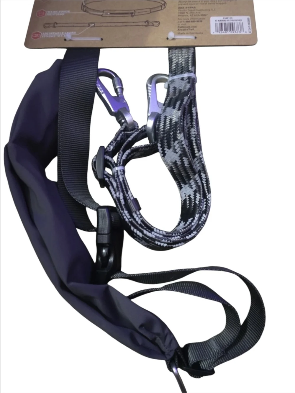 Arcadia Hands-Free Running Leash in Black and Gray
